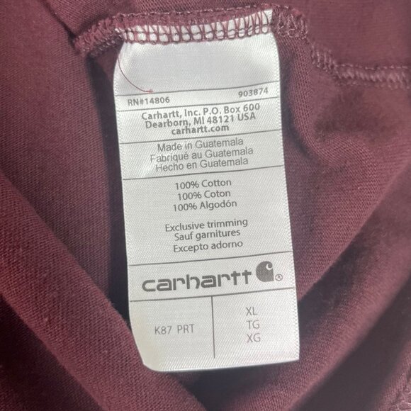 Carhartt Mens K87 Workwear Pocket T-Shirt Maroon Size XL - Picture 6 of 7